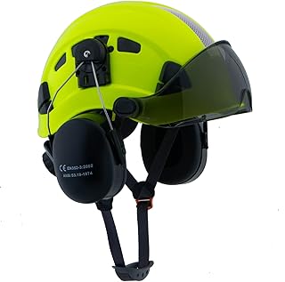 LOHASPRO Arborist Forestry Helmet Safety Hard Hat with Visor and Ear Muffs for Tree Service Logging Cutting Wood Chainsaw Helmet Garden Work Trimming Mowing(P91 Lime+Smoked Visor+Earmuff)