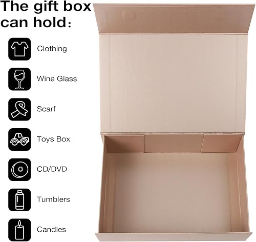 Vista 25 de Aimyoo Caja de regalo plegable marrón con tapas de cierre magnético de 13.8 x 9 x 4.3 pulgadas, cajas grandes de propuesta para dama de honor
