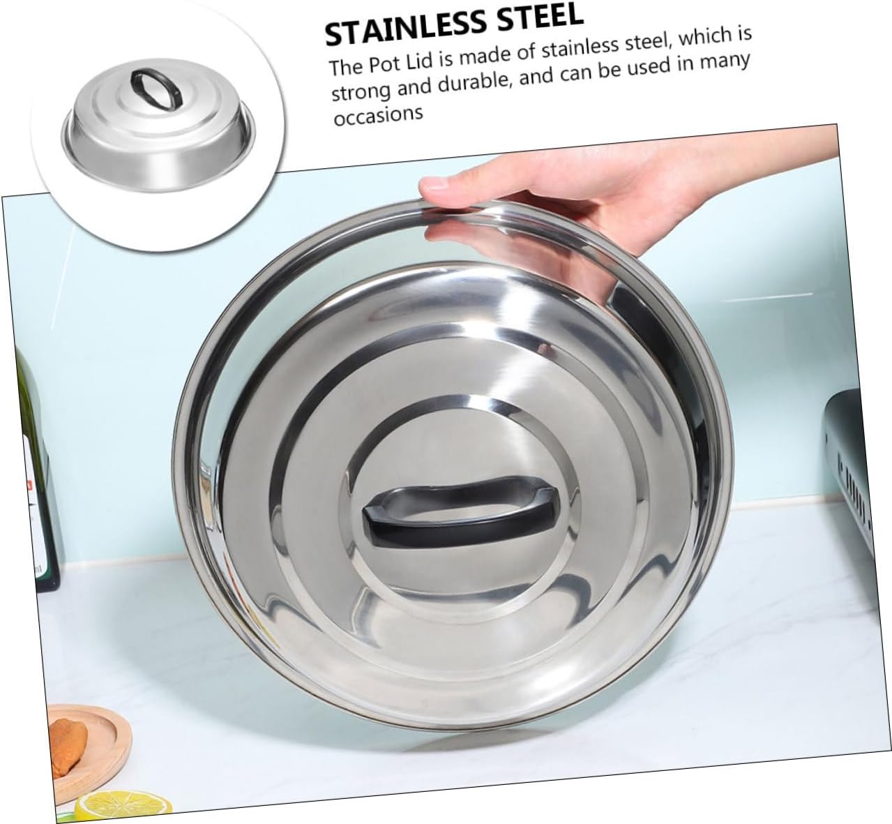 Yardwe Metal lid Metal pan lid pan lids for Frying Pans Stainless Steel pan lid Pot lids Stainless Steel lid Metal Pot lid Replacement Pot Cover Wok Cover Washable Stainless Steel Cover