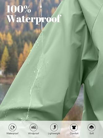 PITINAN Women Rain Jacket For Travel Lightweight With Pockets Green S