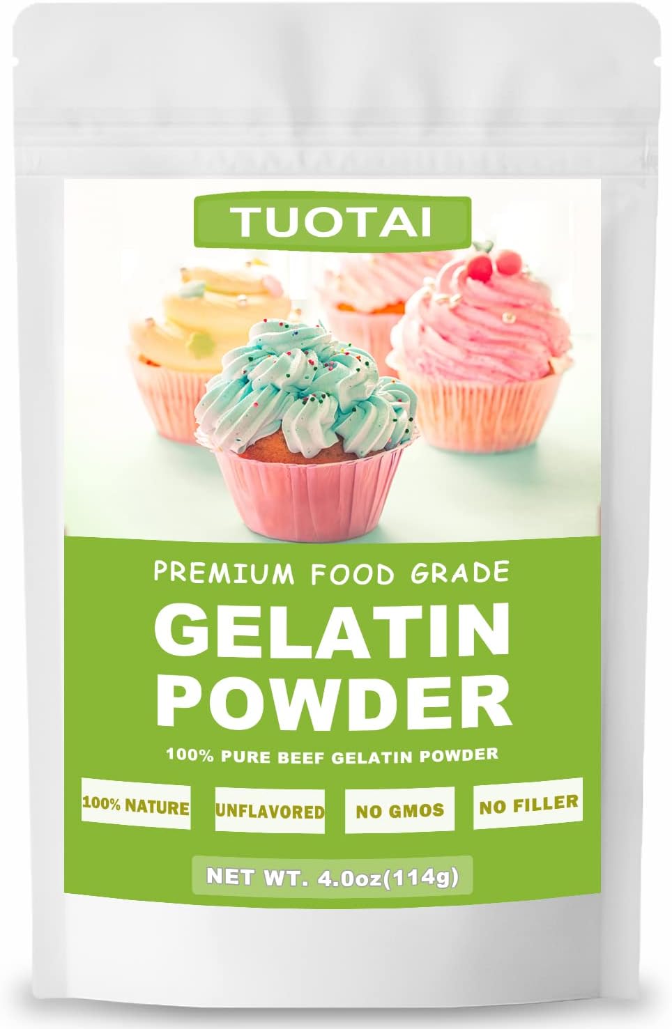 TUOTAI Unflavored Beef Gelatin Powder, 4 Ounces, Food Grade Gelatin Powder for Cake, Jelly, Marshmallow and Baking Food