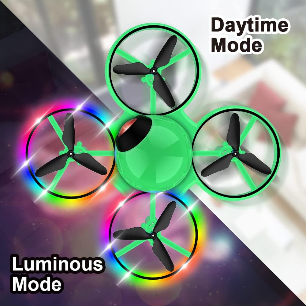 Dwi Dowellin 6.3 Inch 10 Minutes Long Flight Time Mini Drone for Kids with Blinking Light One Key Take Off Spin Flips RC Nano Quadcopter Toys Drones for Beginners Boys and Girls, Green