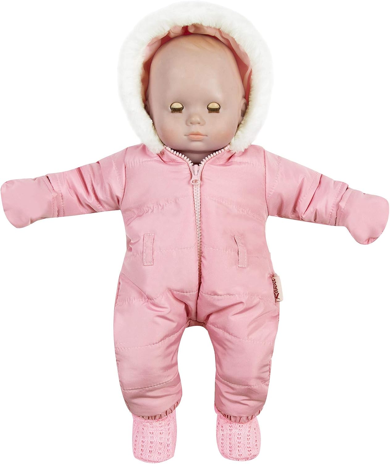 Doll Clothes Winter Romper Hooded Romper Outfit Snowsuit Warm Faux Fur Jumpsuit Fits 16" American Girl Doll (Pink Romper with Socks)
