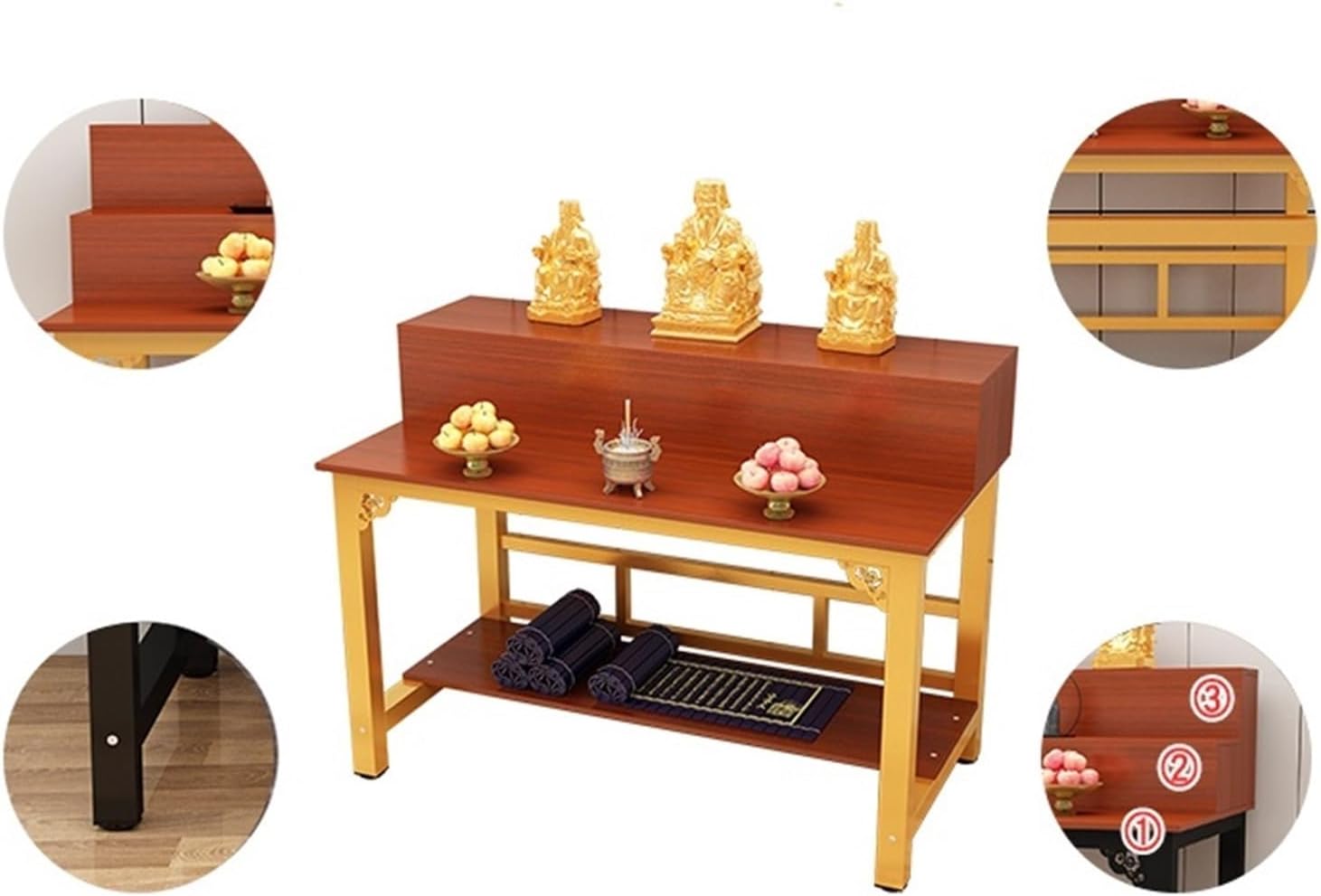 Temple for Home Chinese Style Offering Table, Simplified Platform, Buddha Niche, Buddha Cabinet, Two Layer Economic Buddha Platform, God of Wealth, Guan Gong Table Puja Mandir for Home (Size : 120cm