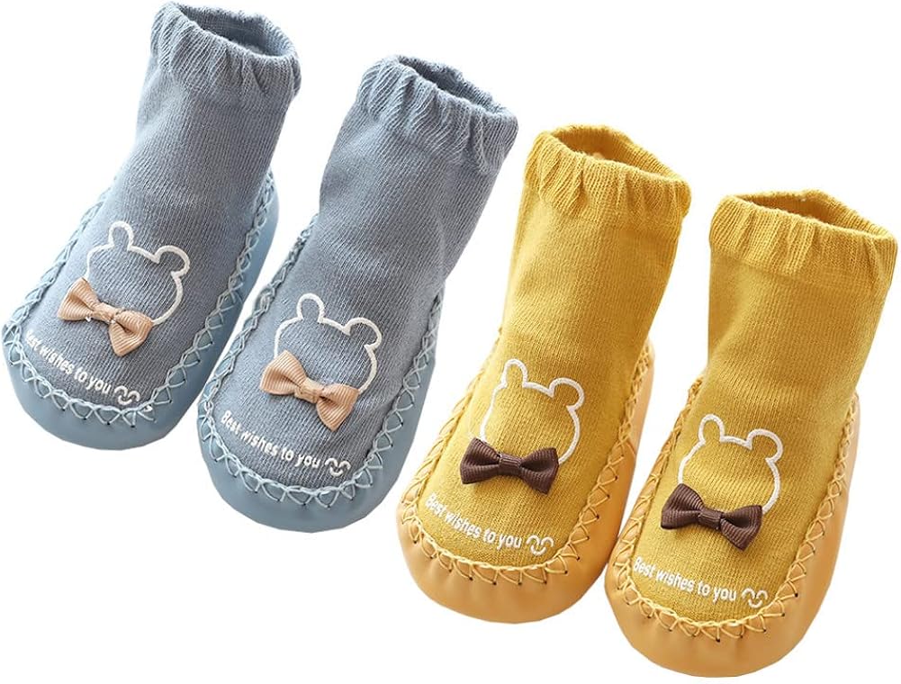 Papa Kids ファーストシューズ ベビーシューズ ラバ底 ソックスシューズ 靴下 フロアソックス 滑り止め 赤ちゃん靴 男の子 女の子 歩行練習 公園遊び 出産祝い 満月 贈り物 色違う2足セット 生まれのブランドで