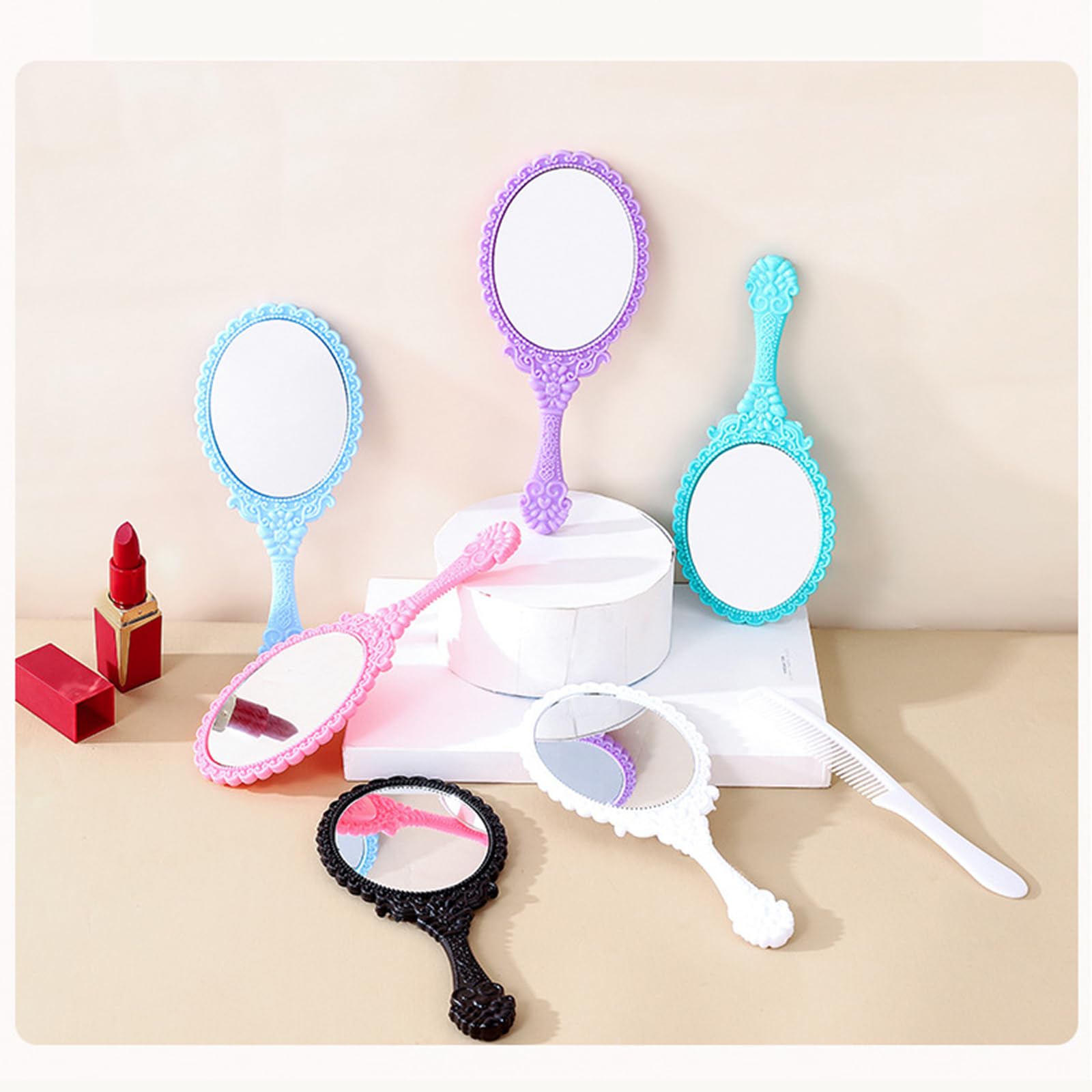 6PCS Specchietti Trucco con Manico per Viaggi Specchi Cosmetici Portatili, Casa e Campeggio - Colori Vivaci e Resistenti - 7 Pollici Lungo