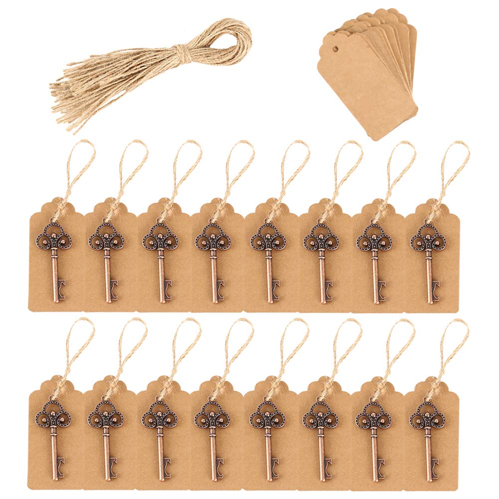 Ghopy 50Pack Vintage Skeleton Key Bottle Opener with Kraft Tag Card Party Rustic Decoration
