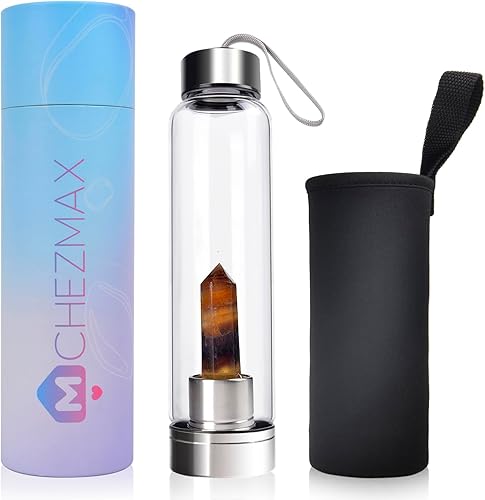 Vista 14 de ChezMax Botella de agua de cristal con centro de cristal natural A - Cristal rosa