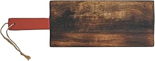 Creative Co-Op Hand-Carved Mango Wood Cheese and Cutting Board with Enameled Handle, Red