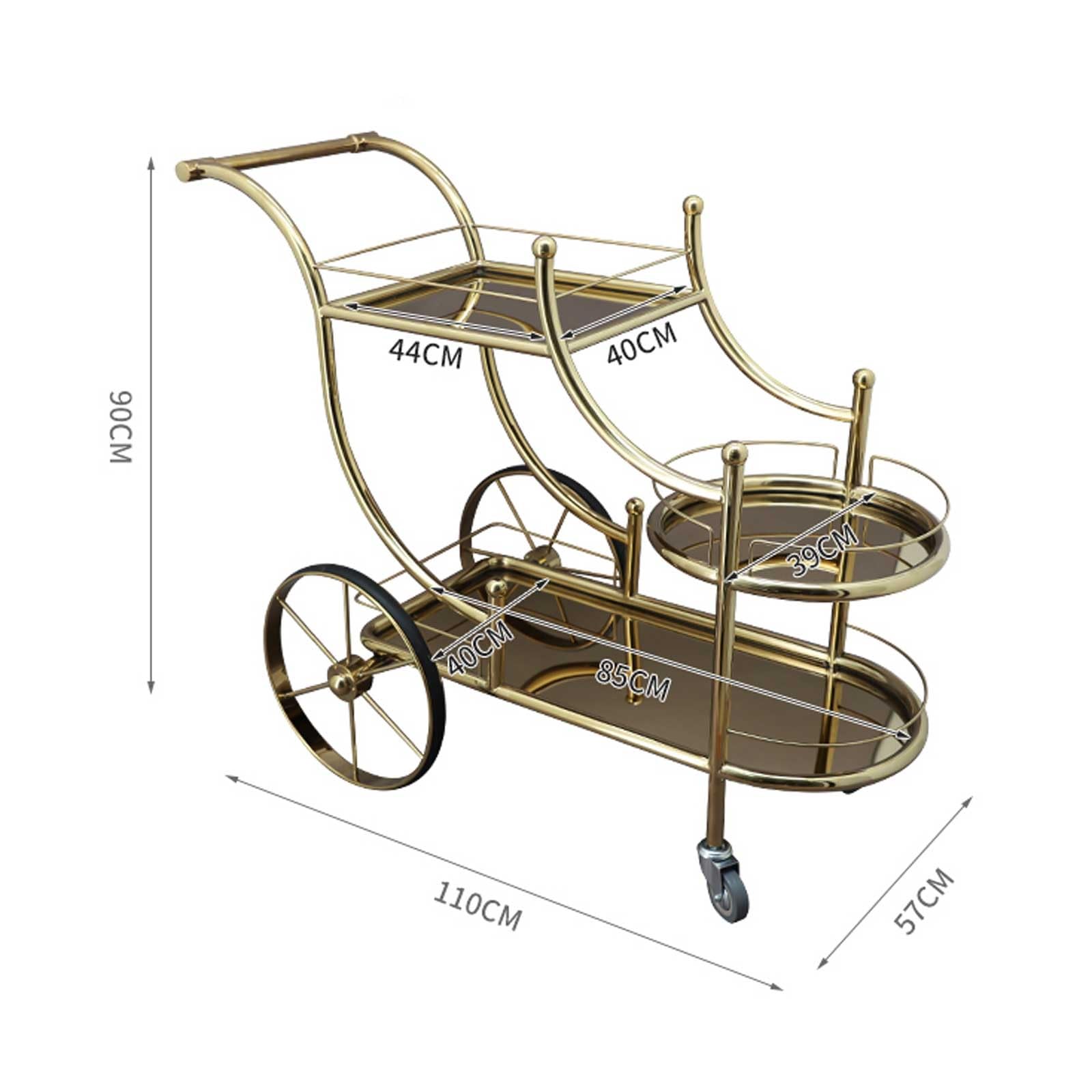Carrello Multiuso da Cucina Carrelli Bar di Lusso a 3 Livelli Color Oro su Ruote Mute for Cucina, Sala da Pranzo, Soggiorno e Feste, in Acciaio Inossidabile Carrello di Servizio