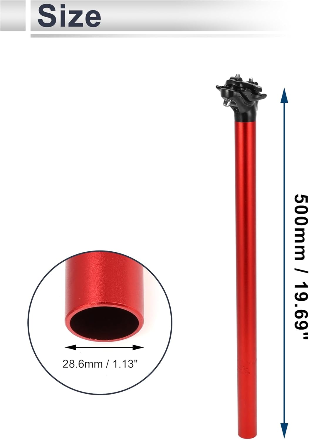 1 Pc Universal Bike Seat Posts Adjustable with Fixing Clip 28.6x500mm Bike Saddle Post Seat Tube Red Aluminum Alloy