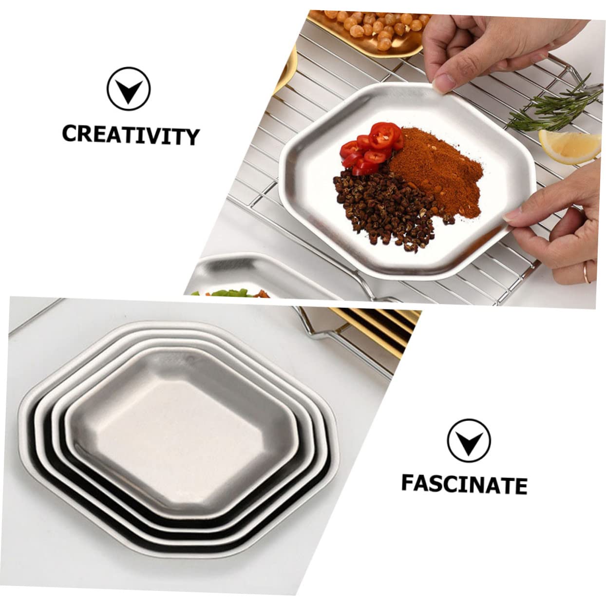 VINTORKY 2pcs Octagonal Dish Korean Snacks Sauce Serving Dish Chip and Dip Serving Plate Mini Sauce Bowls Candy Household Tableware Dessert Serving Trays Small Food Dishes Stainless Steel