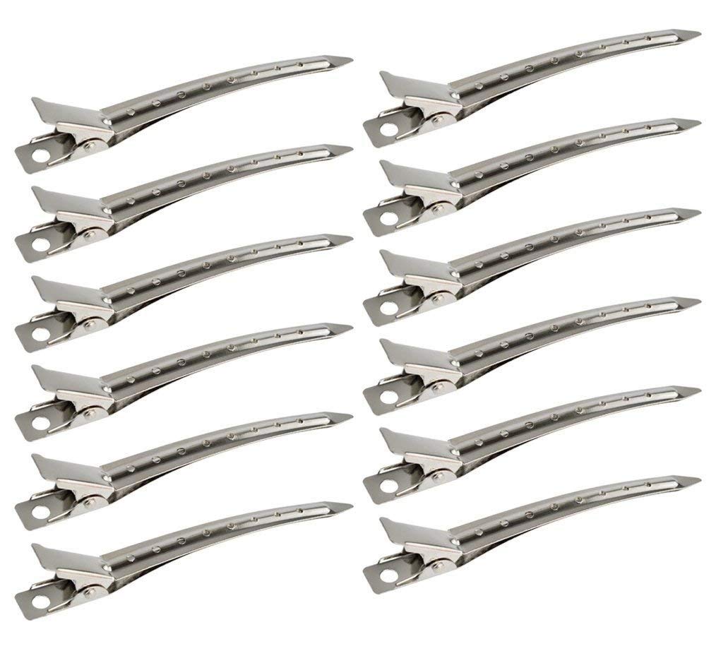 VIEWS Professional Steel Silver Section Hair Clips for Hair Styling for Salon and Parlous, Women Metallic Use - Set of 12 Pieces