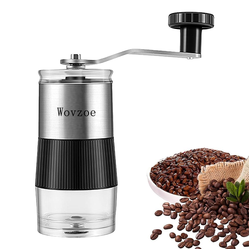 コーヒーミル 手動 手挽き 挽き目調整可能 水洗い可能 木製 コーヒー豆 ひき機 豆挽き コーヒー 粉末 コーヒーグラインダー 小型 アウトドア キャンプ 耐久性に強い 一台多役お手入れ簡単 (ステンレス鋼)
