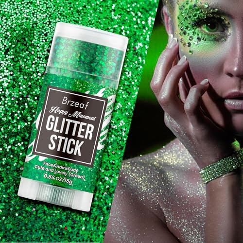 Brzeaf Bastão de Glitter Verde À Prova D'Água, Glitter Robusto para Rosto/Corpo/Cabelo/Olhos/Lábios