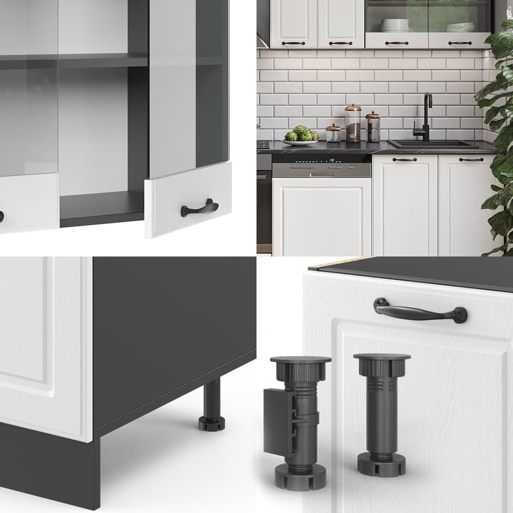 Vicco Küchenzeile R-Line, Weiß Landhaus/Anthrazit, 300 cm | AP Anthrazit, geeignet zur individuellen Erweiterung durch Zusatzmodule