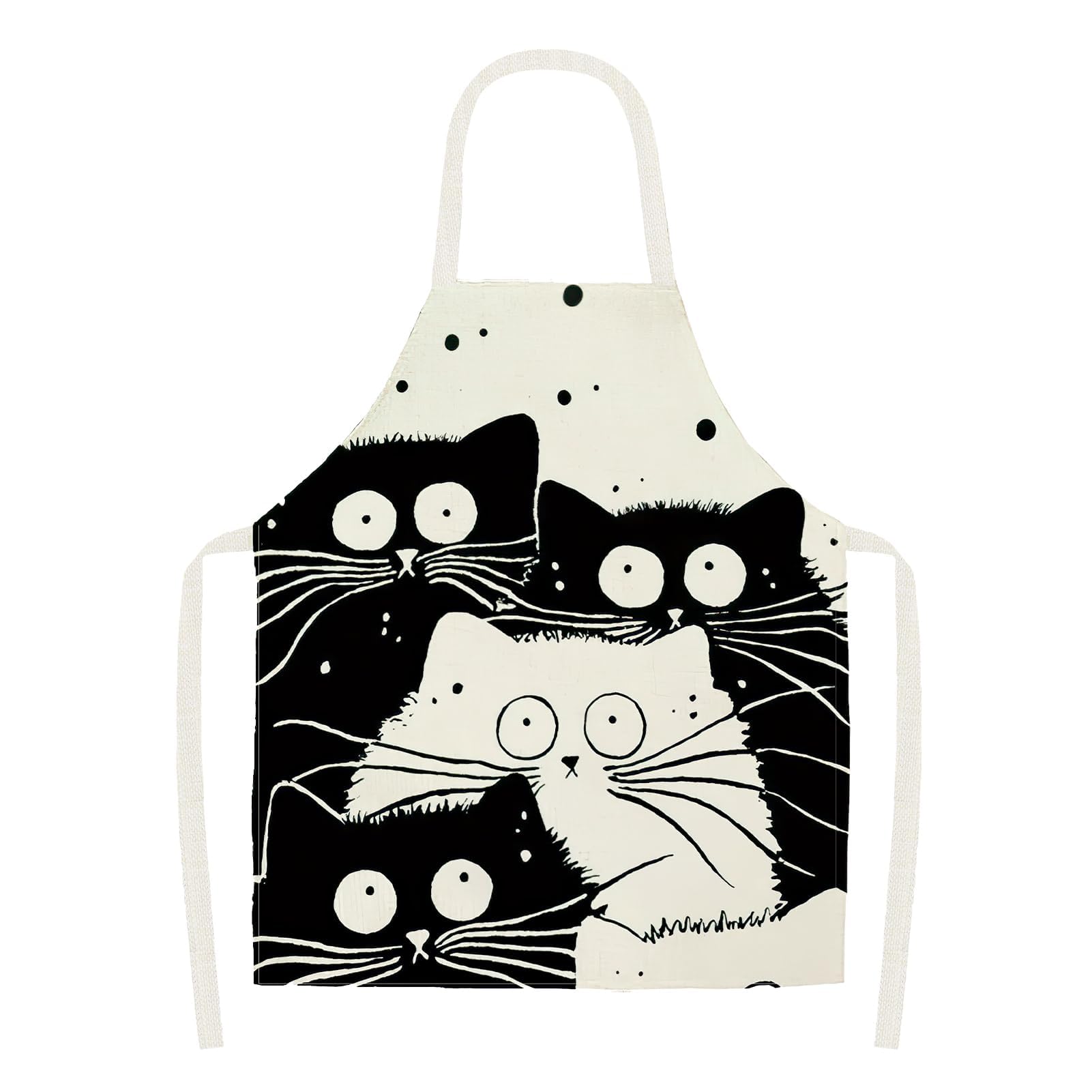 Novstuf Dellantal Cocina Personalizado Delantal Ajustables de Comic Gato Patron Delantales de Cocina Antiincrustante Delantal de Lino para Casa Barbacoa Jardineria Restaurante Cafetería (Estilo 2)