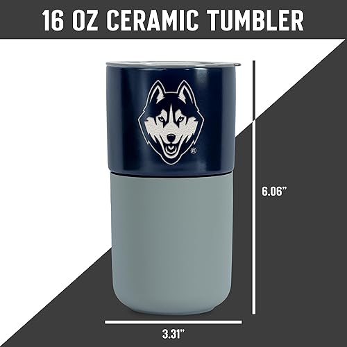 Miniatura 327 de Rico Industries NCAA Miami of Ohio Redhawks - Vaso de cerámica de 16 onzas con agarre de silicona, grabado láser profundo, diseño de color negro