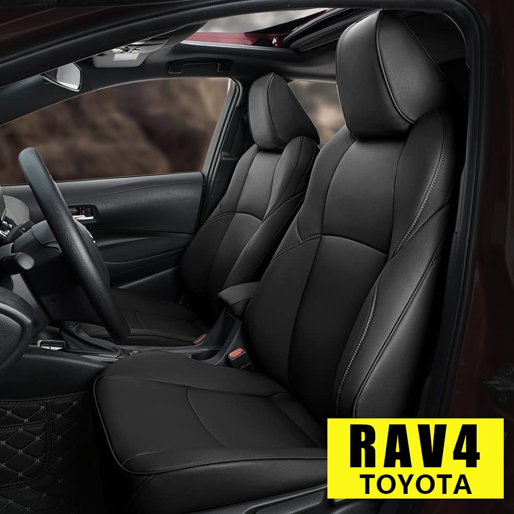 Custom Fit Car Seat Covers for 2019 2020 2021 Toyota RAV4 Waterproof Faux Leather Full Set Compatible Airbag Rav4 Seat Protector Black(Not for RAV-4 XLE LE)