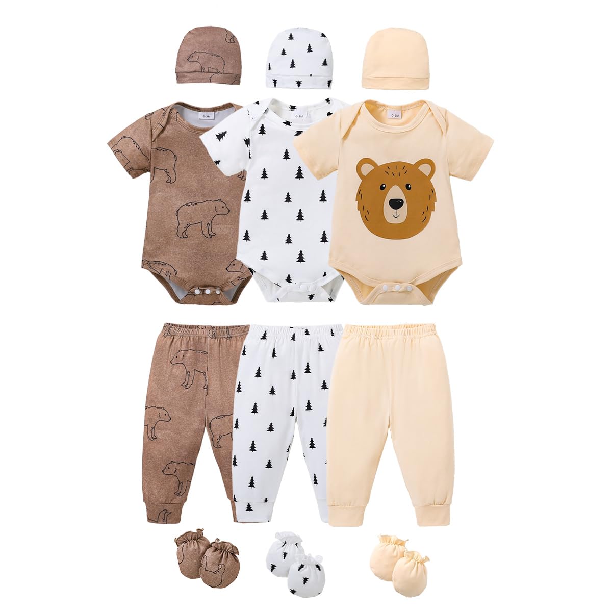 YWFSHOP Newborn Baby Boys Clothes Outfits Funny Pattern Romper Pants Set Infant Unisex Baby Clothing 12Pcs