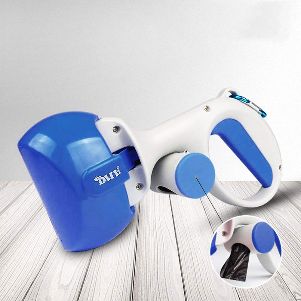 Pelle à déjections canines portable pour animal domestique avec pince - Longue mâchoire - Bleu