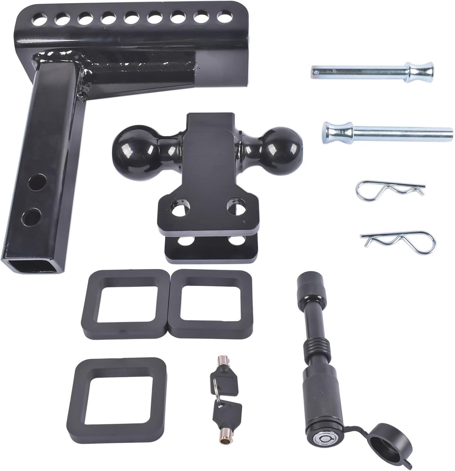 Adjustable Trailer Hitch for Trucks, 2" Receiver with 6" Drop/Rise, 2"& 2-5/16" Balls, 20,000 LBS GTW, Anti-Theft Pin, Black