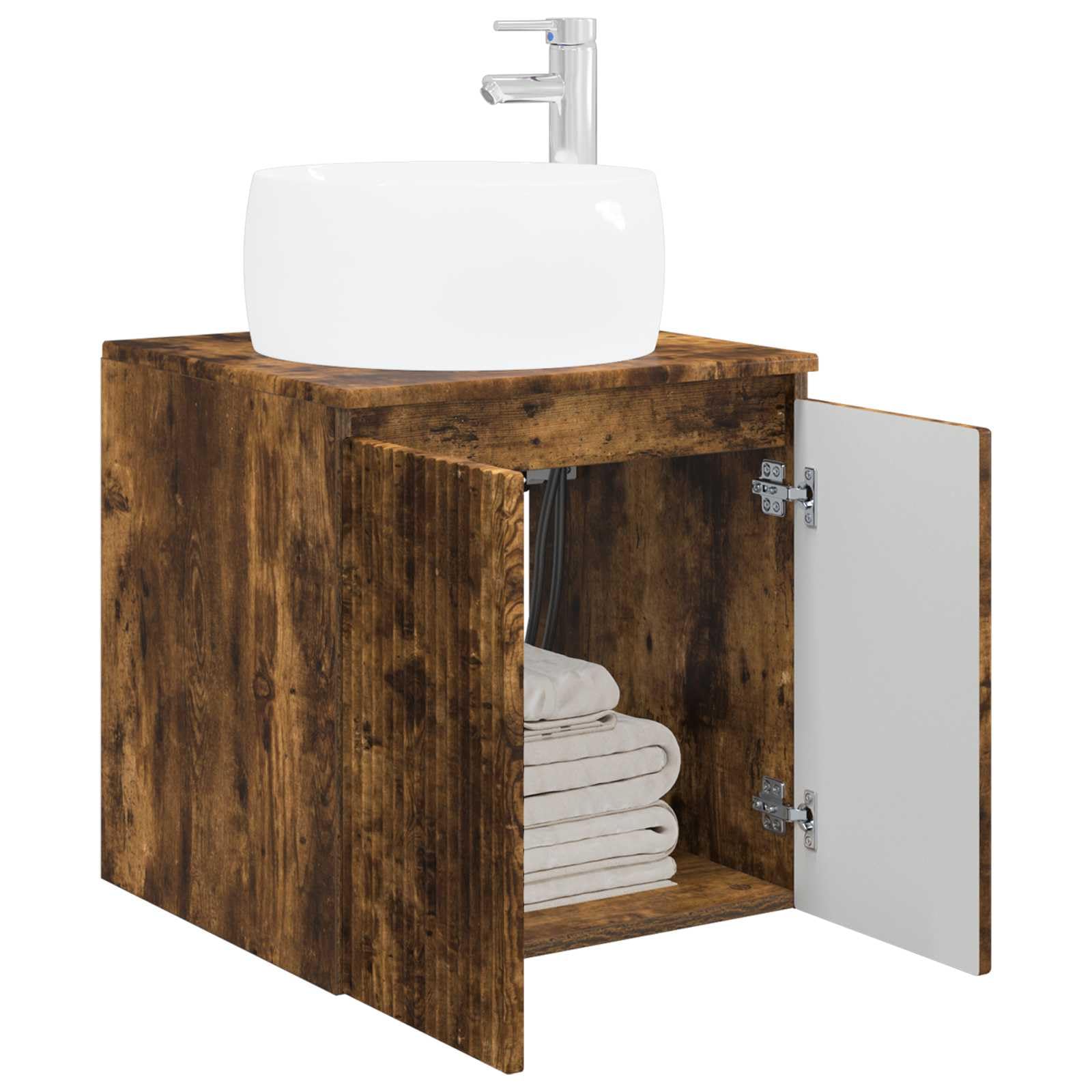 Vidaxl Smokedoak Wall-Mounted Sink Vanity Smoked Oak 49.5 X 44.5 X 66 Cm, Modern Bathroom Vanity, Wall-Mounted Storage, Engineered Wood Cabinet, Functional Sink Unit, Minimalist Bath Design, Compact Style