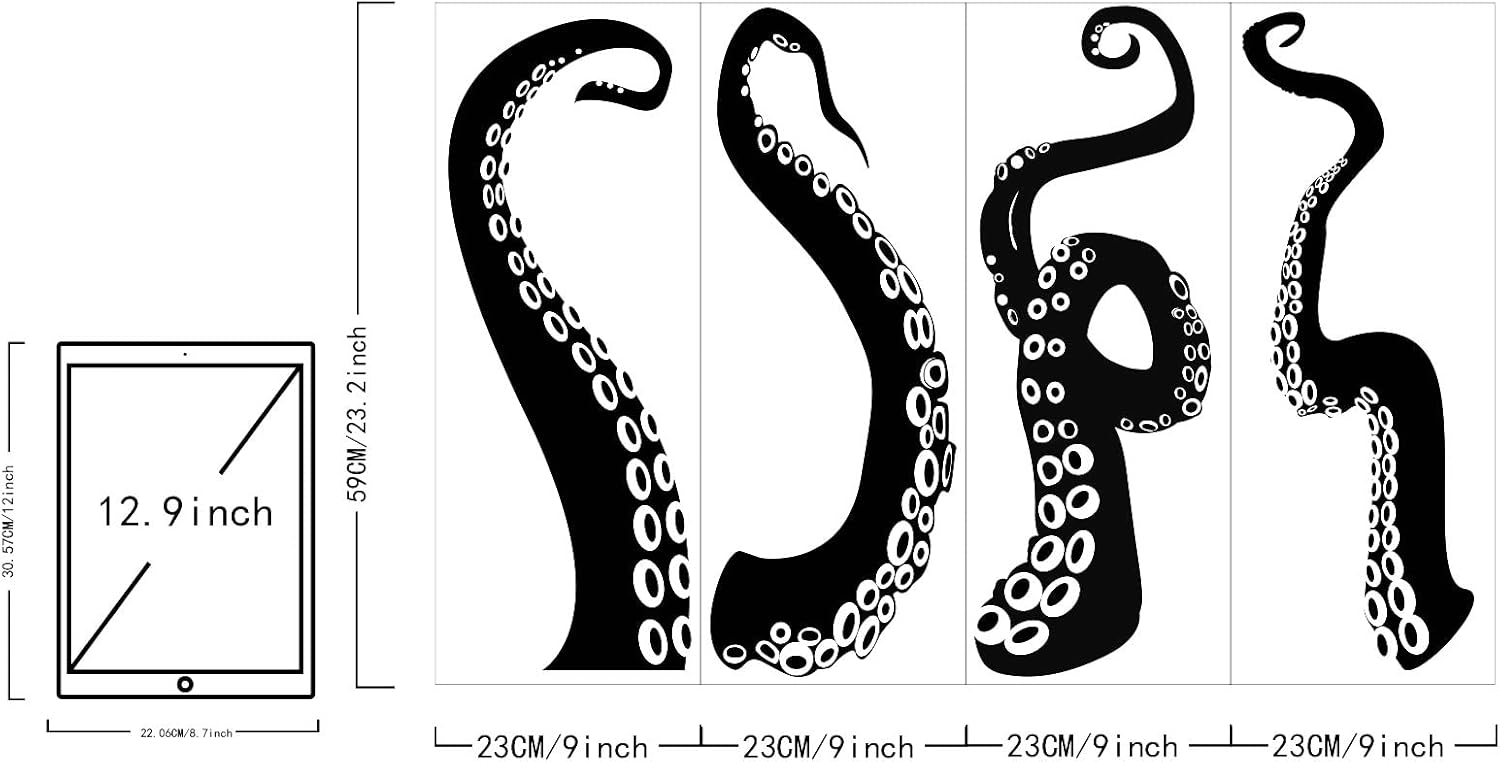 SUPERDANT 4PCS Octopus Tentacles Wall Sticker Sea Animal Wall Decor Mural Home Art Decor Octopus Vinyl Art Decal for Bathroom Bathtub Decoration Stickers Bathroom Wallpaper Vinyl Sticker Decals