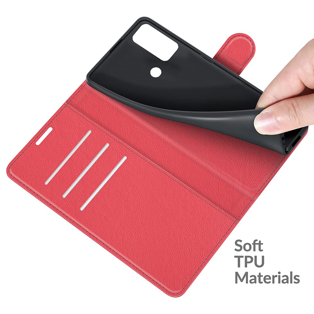 Fertuo Cover per Wiko Power U30, Custodia Portafoglio Cover a Libro in Pelle Flip Case con Silicone Bumper, Fibbia Magnetica, Porta Carte, Kickstand, per Wiko Power U30, Rosso