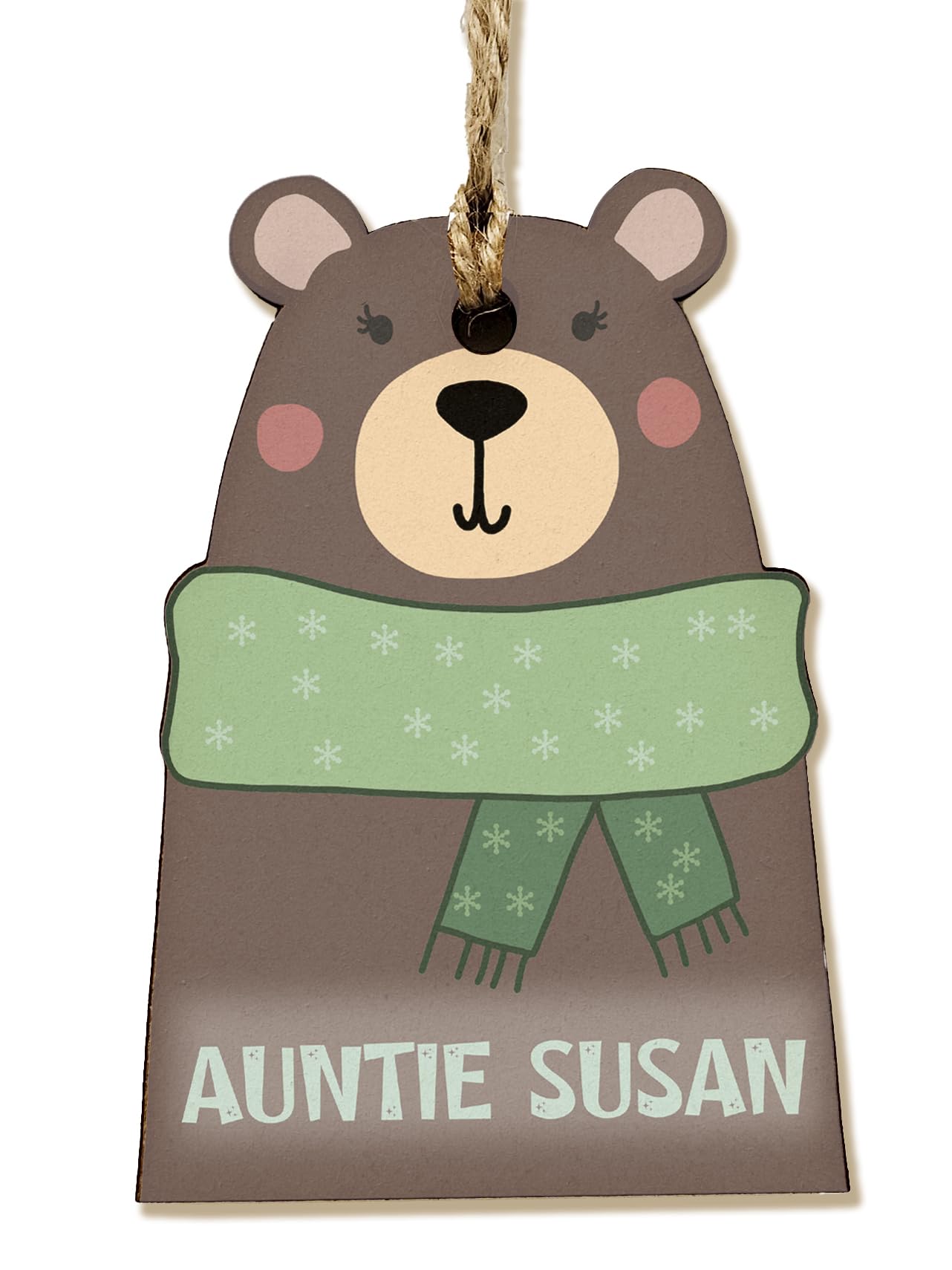 The Plum Penguin Women's Personalised Winter Bear Shaped Wooden Baubles Customisable Mdf Christmas Festive Ornaments ( Bear #2)