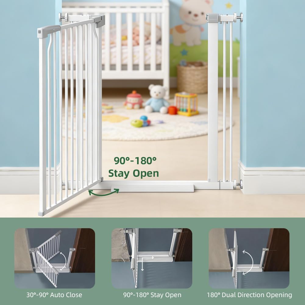 40.55" Extra Tall Baby Gate for Doorways, Wide Dog Gate Indoor, Walk Through Tall Pet Gates No Drilling, Pressure Mounted Child Safety Gate with Door for House Dog（65.75"-71.26", White）