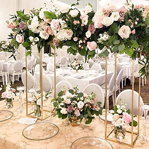 Simprefine 2 Pack 24'' Tall 10'' Diameter Wedding Flower Stands Metal Floral Vases Centerpieces Decoration Gold Pillars Iron Props Geometric Decor Wholesale Columns For Event Party Ceremony #TOP5