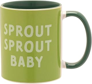 The Seasonal Gift Co - \'Sprout Sprout Baby\' Green Handled Mug 11oz / 312ml - Whimsical Christmas Gifting & Homeware Present for Tea, Coffee & Holiday Festive Drinking.