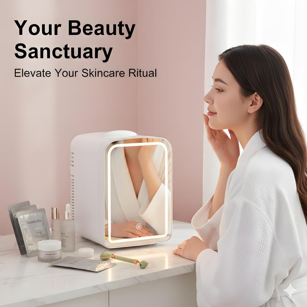 Lispin 4L Compact Personal Fridge with Adjustable LED Mirror, portable cold preservation unit for skincare and daily cosmetics. Lightweight for travel, car, office, bedroom and dorm everyday storage