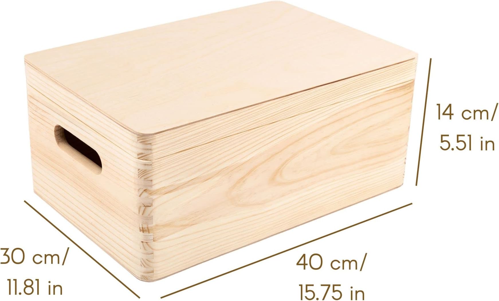 Creative Deco Wooden Box with Lid, 30 x 20 x 14 cm (+/-1 cm), Memory Box, Baby Large Wooden Box with Lid, Unpainted Box, with Handles, for Documents, Toys, Tools, Raw and Unpolished
