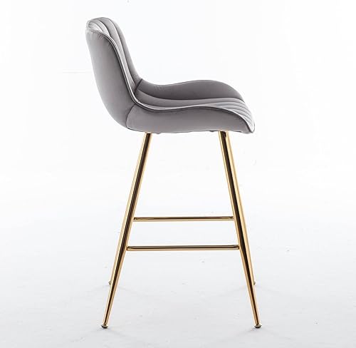 Miniatura 6 de Juego de 2 taburetes de bar grises, juego de 2 taburetes de bar con respaldo bajo, con tapicería de terciopelo, taburetes de bar de 24 pulgadas con