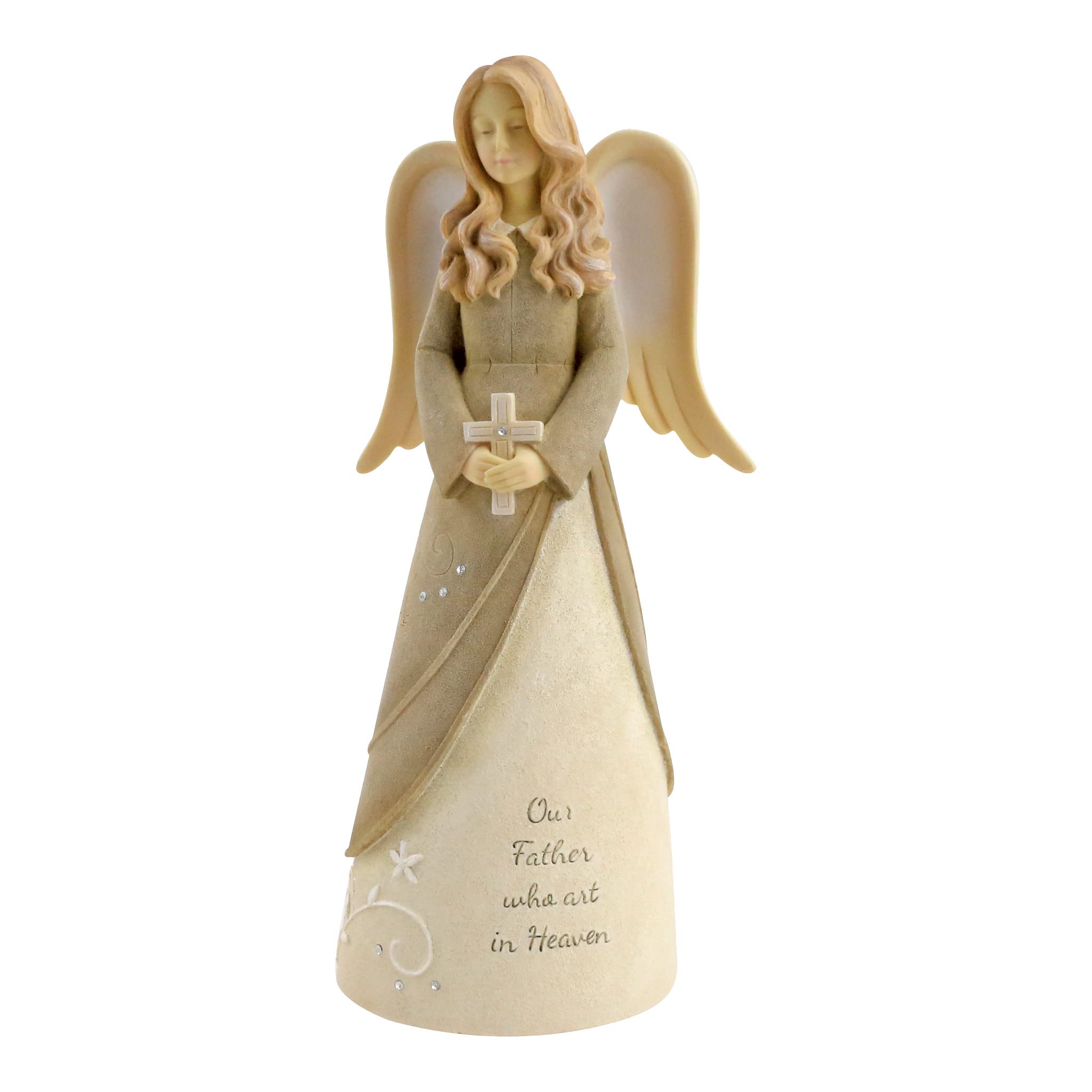 Ángel de oración de resina Enesco con cruz grabada a mano