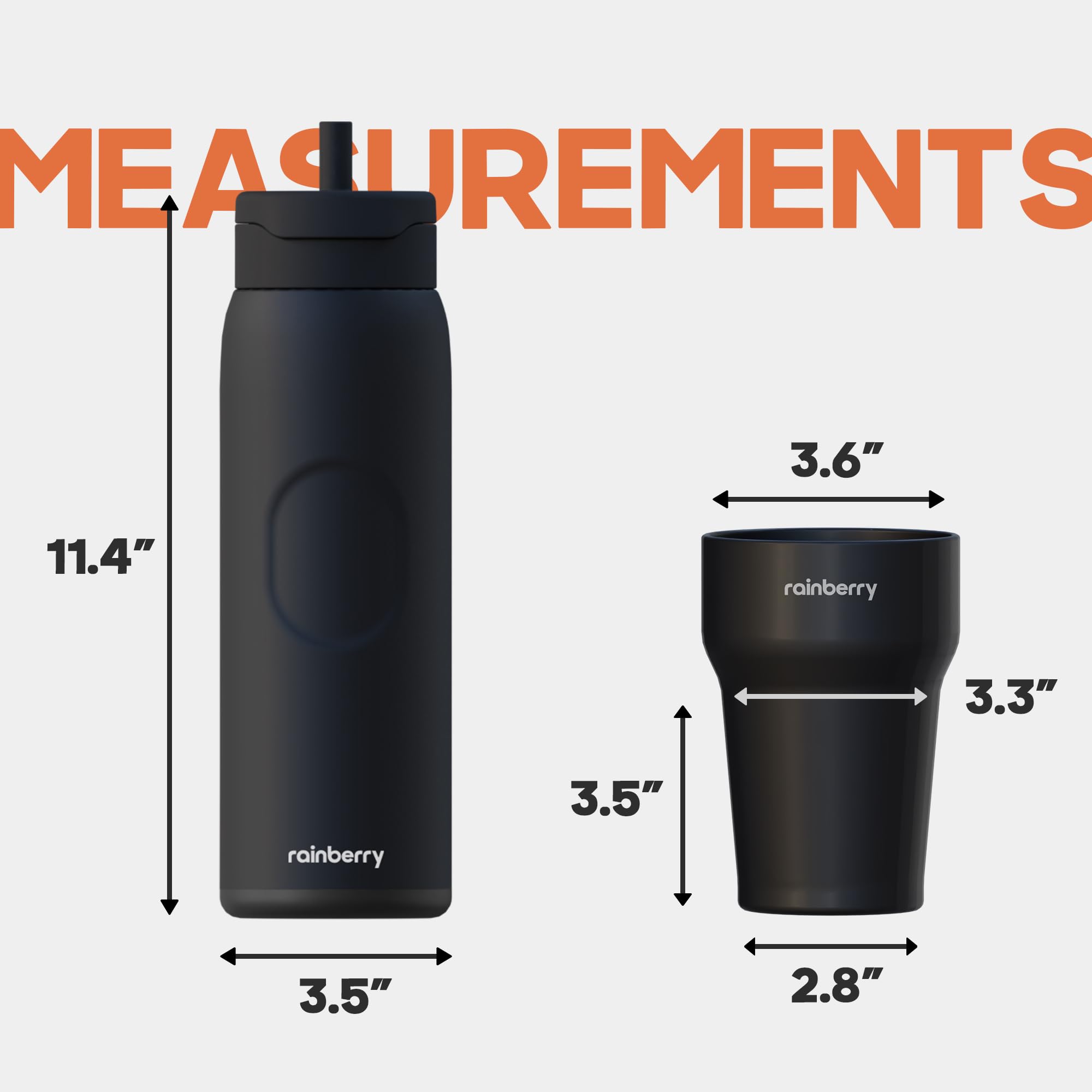 Isolierte 1,2L Edelstahl Trinkflasche/Wasserflasche mit Strohhalmdeckel, doppelwandig vakuumisoliert, klappbarem Griff & Auto-Getränkehalter Adapter (Schwarz)