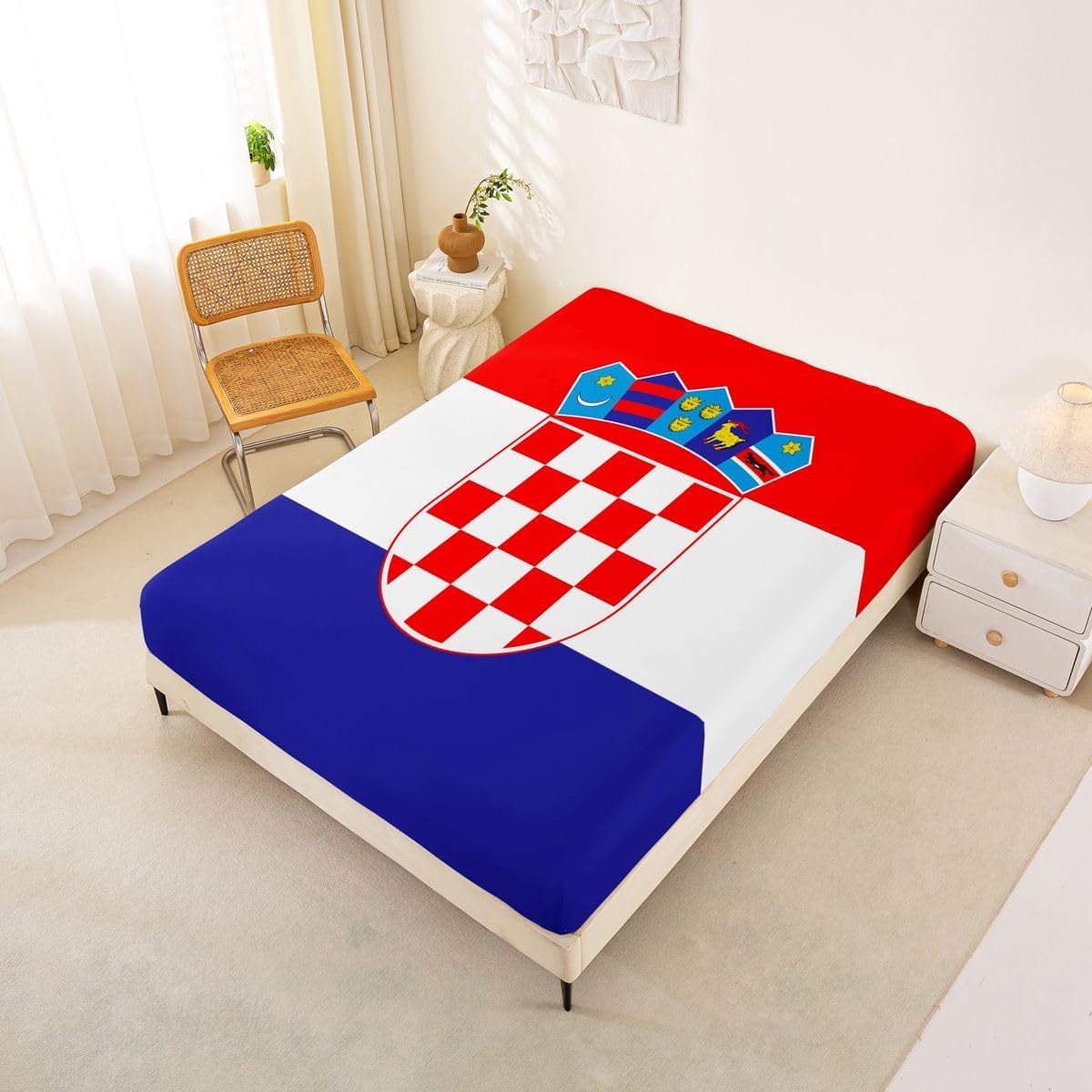 Feelyou Croatia Flag Bed Sheets Set Queen Size Croatian Bed Set for Kids Boys Girls World Countries Deep Pocket Fitted Sheet International Flag Breathable Soft Lightweight Microfiber