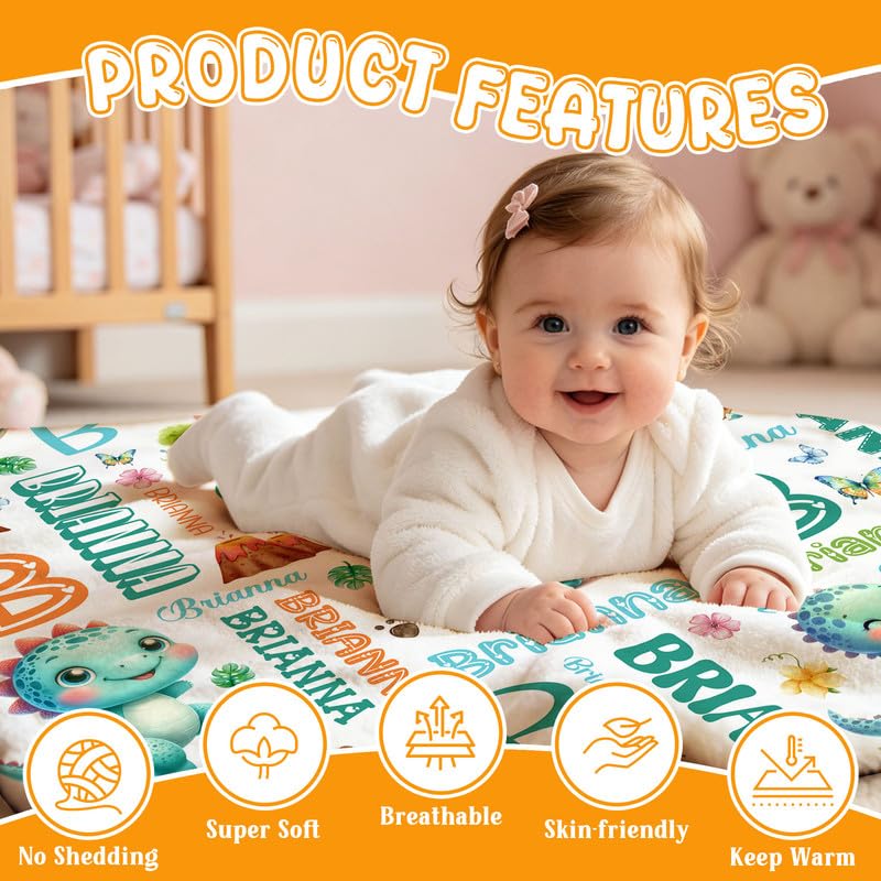 Image of Custom Dinosaur Blanket for Boys Girls,Ultra Soft Personalized Gifts Baby Blanket,Customized Throw for Toddlers Newborn Stroller Crib,50 inchx60 inch