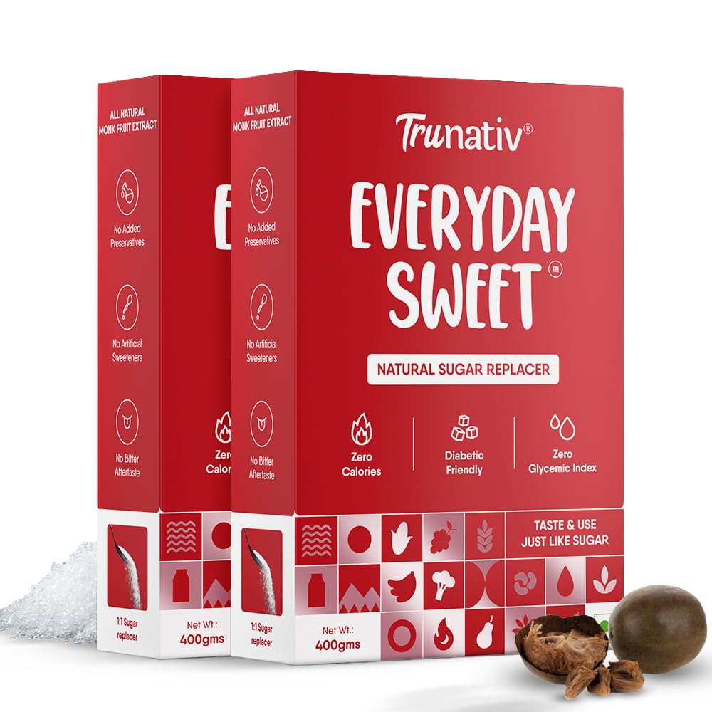 Trunativ Everyday Sweet | Monk Fruit Sweetener Powder | Zero-Calorie Sugar Substitute | 1:1 Sugar Replacer for Cooking & Baking | Diabetic & Keto Friendly | 800g (Pack of 2)-image-27