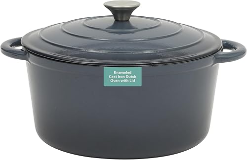Gibson Home Addlestone - Olla holandesa de hierro fundido esmaltado de 7 cuartos de galón con tapa, redonda, apta para horno hasta 500 F, ideal para