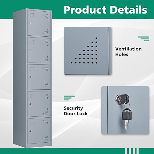 Miniatura 4 de Letaya Armario de metal con 5 puertas con cerradura, gabinete de almacenamiento de acero de 71 pulgadas de alto para escuela, oficina, gimnasio,