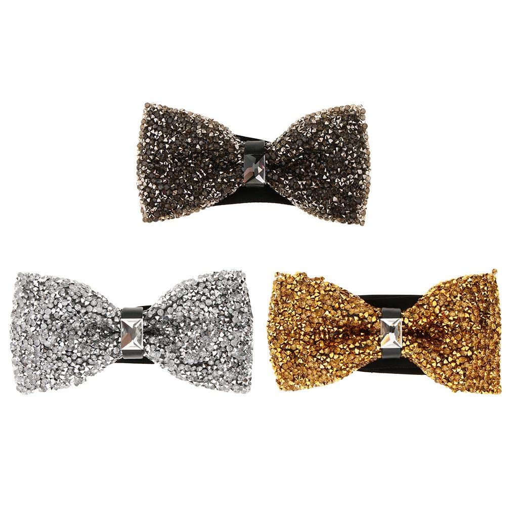 MYADDICTION Fashion Men Rhinestone Bow Tie Party Banquet Bowtie Wedding Accessories Silver Clothing Shoes & Accessories | Mens Accessories | Ties