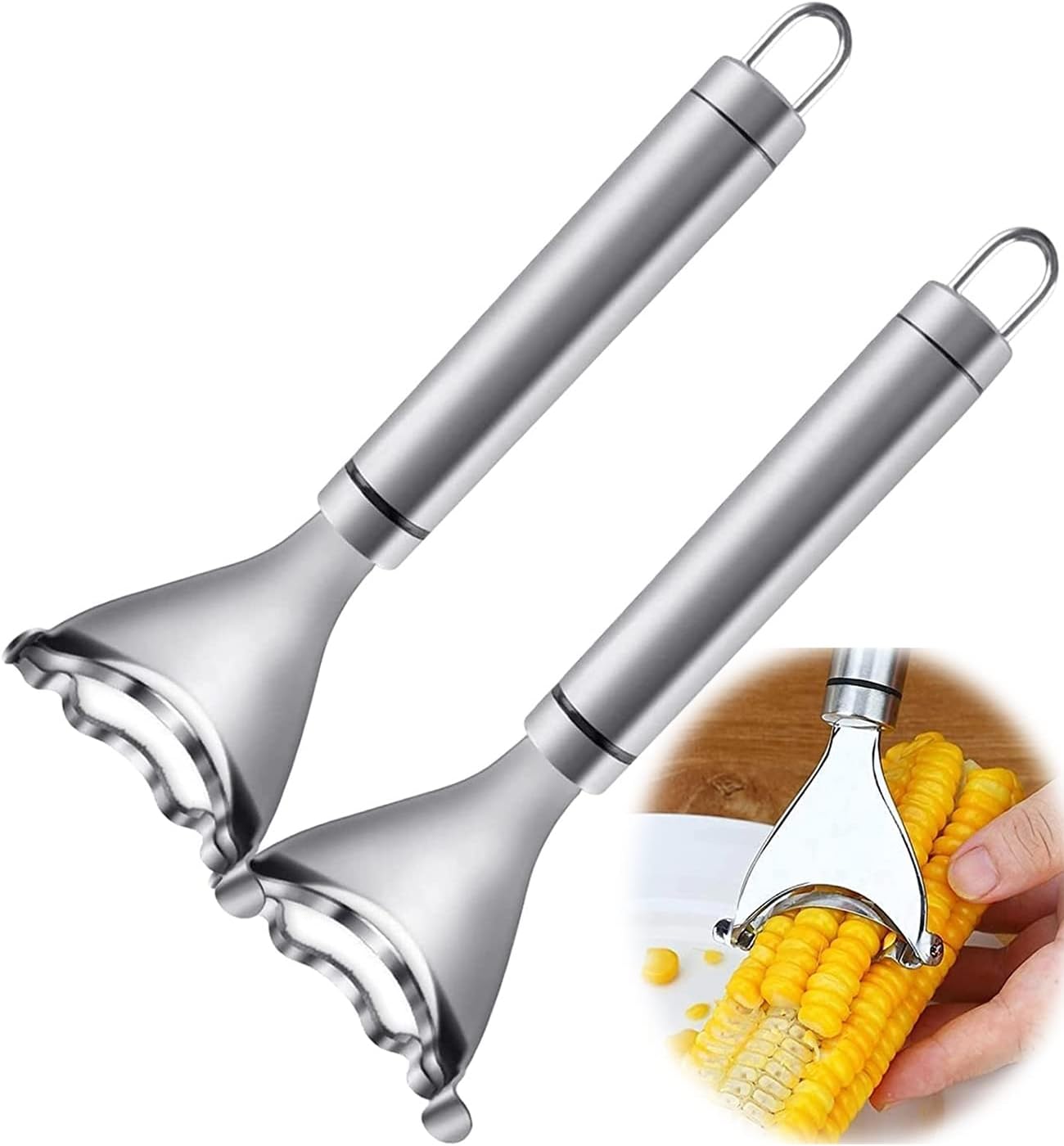 2PCS Magic Corn Peeler, Corn Stripper Corn Cob Stripper Tool ,Premium Stainless Steel Corn Thresher with Ergonomic Handle, Kitchen Gadget