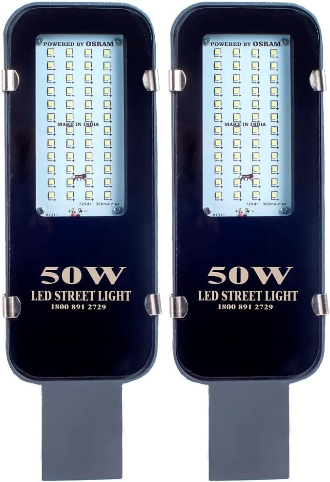 PE Plastic 50 Watts BIS Approved LED Street Light Waterproof IP65 Full Poly Carbonate Body, 140 $$$r watt Lumens with 2 Years Warranty (Pack of 2), Corded Electric, White
