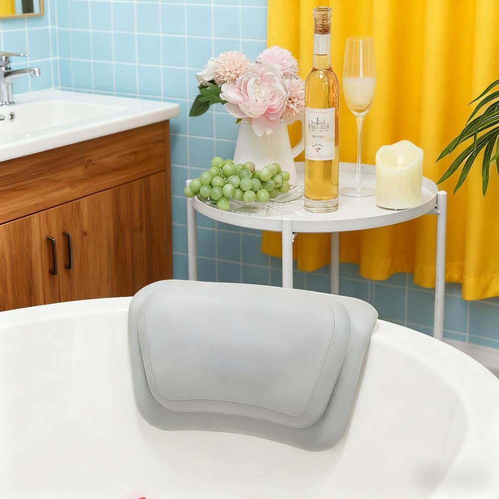 Poduszka łazienkowa do wanny – wodoodporny i ergonomiczny zagłówek 3D z 2 mocnymi przyssawkami, antypoślizgowa poduszka spa dla wsparcia szyi i pleców, wygodny relaks (szara)