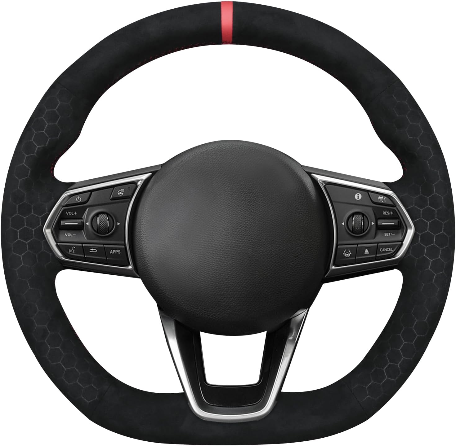 MEWANT DIY Steering Wheel Cover for Acura MDX A-SPEC 2024 TLX A-SPEC 2024 Made of Black Smooth Hexagon Embossed Athsuede