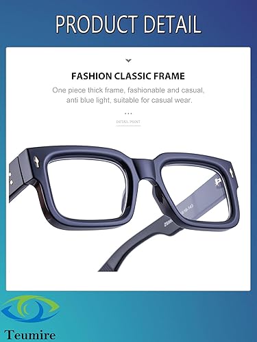 Vista 8 de Thick Square Frame Glasses for Women Men Chunky Rectangle Non Prescription Blue Light Glasses Computer Eyeglasses A1 Black