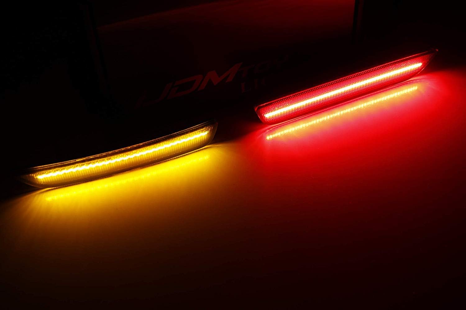 iJDMTOY Smoked Lens Amber/Red Full LED Side Marker Light Kit Compatible With 2010-14 Ford Mustang, Powered by Total 144-SMD LED, Replace OEM Sidemarker Lamps